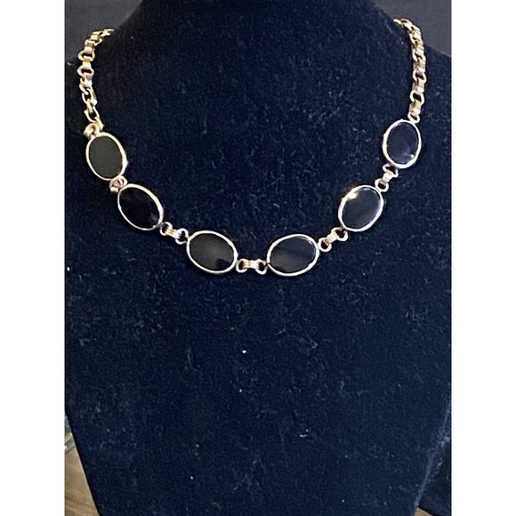 1960's Admark Set 15" Necklace 8" Bracelet Earrings 1-20 12KGF Gold Tone Onyx - Picture 4 of 6